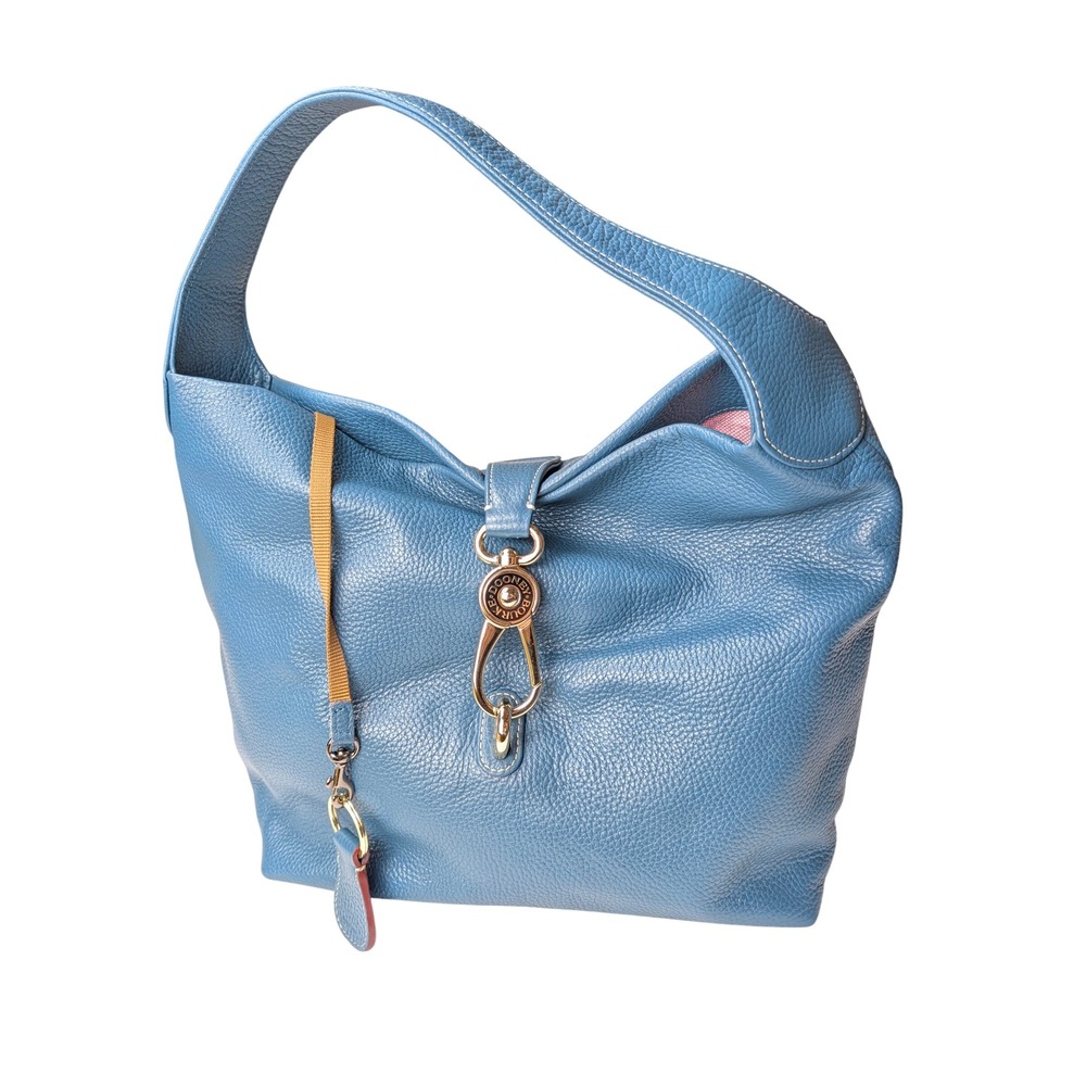Dooney & Bourke Blue Pebbled Leather Hobo Bag Gold Lobster Claw Clasp